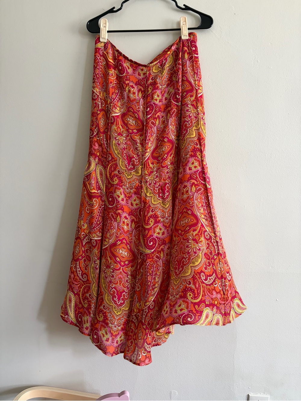 100% SilkFlowy Pink & Orange Paisley Maxi Skirt